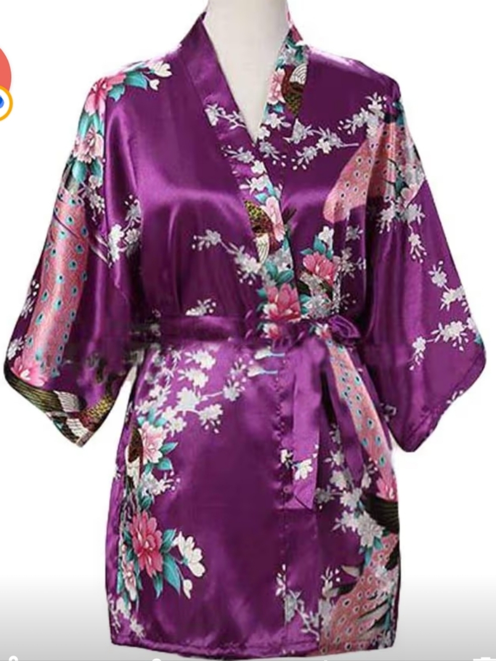 Macy's Purple Floral Satin Kimono-Style Robe